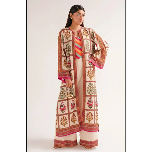 FULL PRINTED GOWN WITH FULL PRINTED INNER AND FLAPPER 3 PEACE ELEGANT DRESS